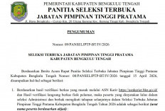 Ini Nama Peserta Lulus Seleksi Administrasi Lelang Jabatan Eselon II Pemkab Bengkulu Tengah