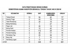 Total 691 Ekor, Berikut Rincian Penyembelihan Hewan Kurban per Kecamatan di Bengkulu Tengah 