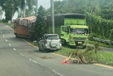 Truk Bawa Barang Bekas Gagal Nanjak, Tabrak Tiang Lampu 